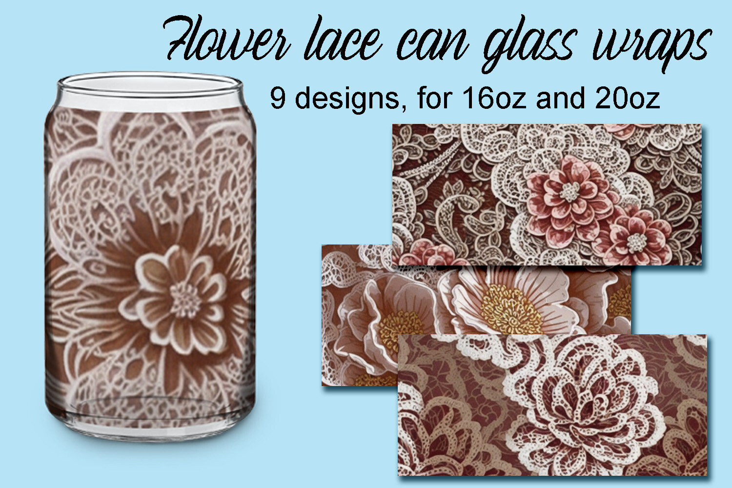 Flower Lace Can Glass Wraps Graphic by Andrea Kostelic · Creative Fabrica