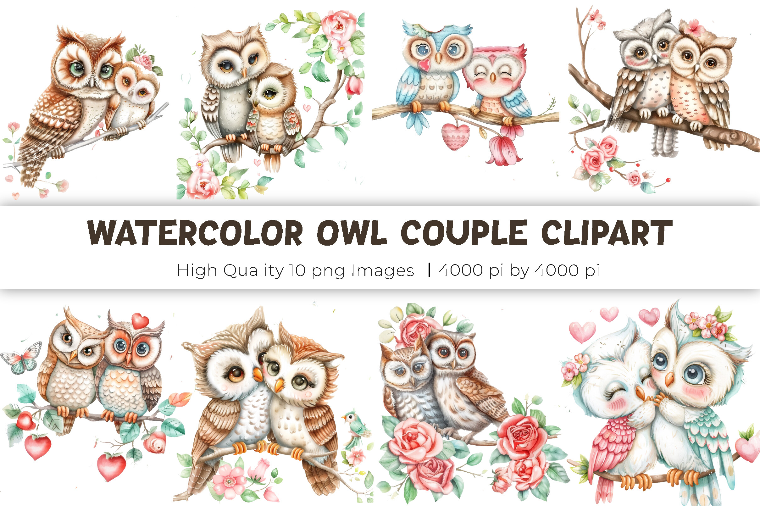 Owl Couple Watercolor Clipart Graphic by mirazooze · Creative Fabrica