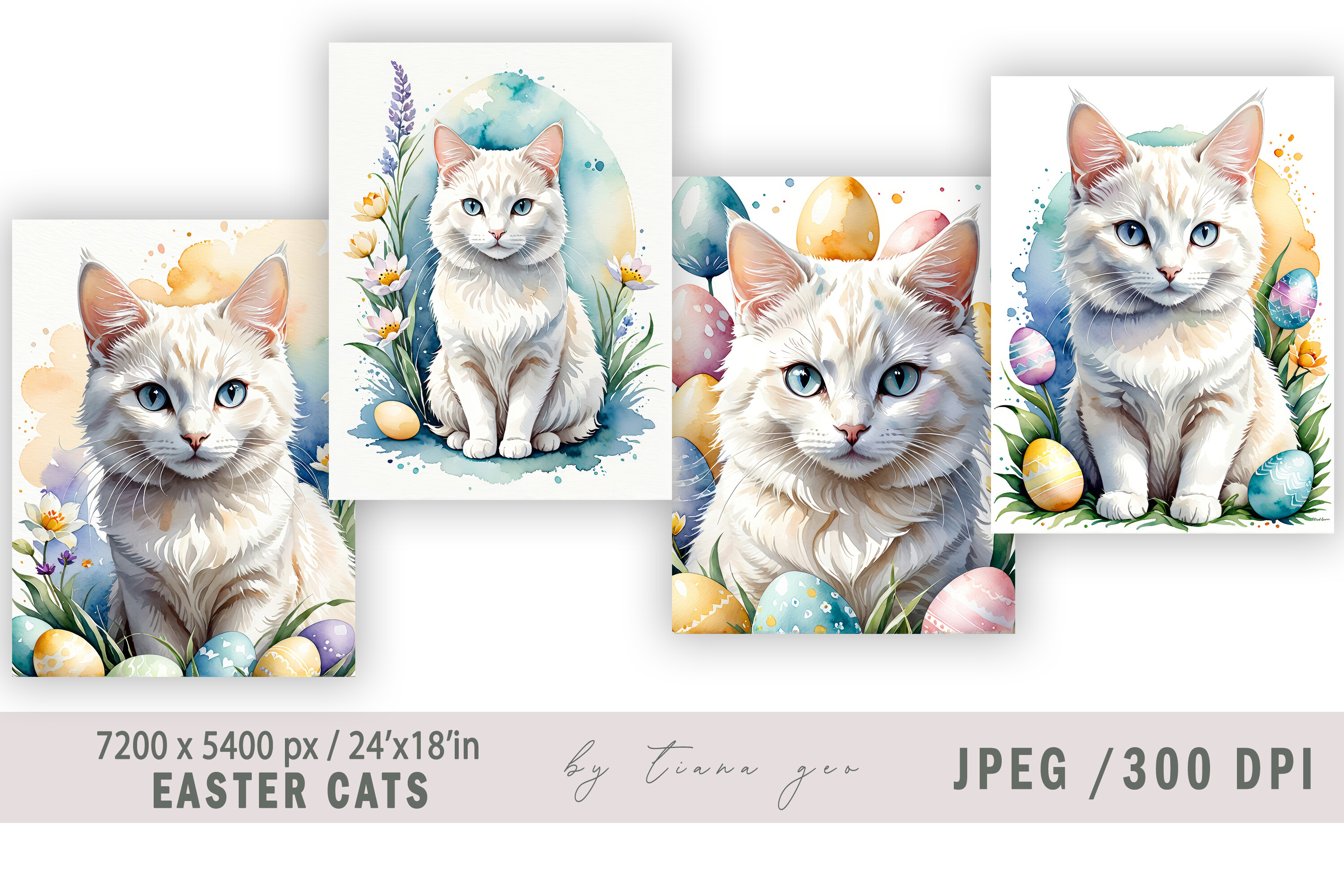 Watercolor Easter White Cat Illustration Graphic by Tiana Geo ...
