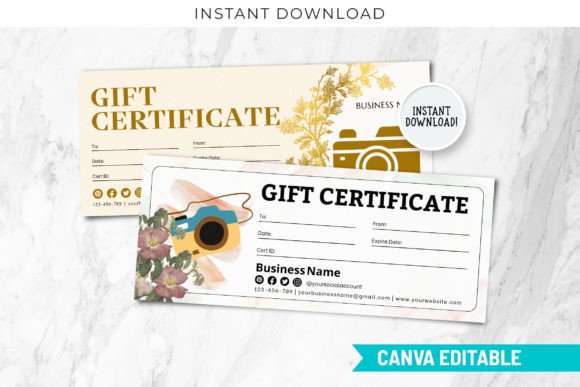 Editable Photography Gift Certificates