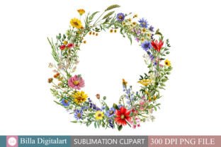 Free Watercolor Wildflowers Wreath Clipa Graphic by BillaDigitalart ...