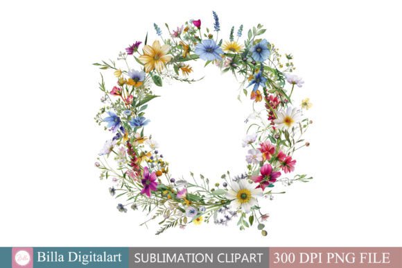 Free Watercolor Wildflowers Wreath Clipa Graphic by BillaDigitalart ...