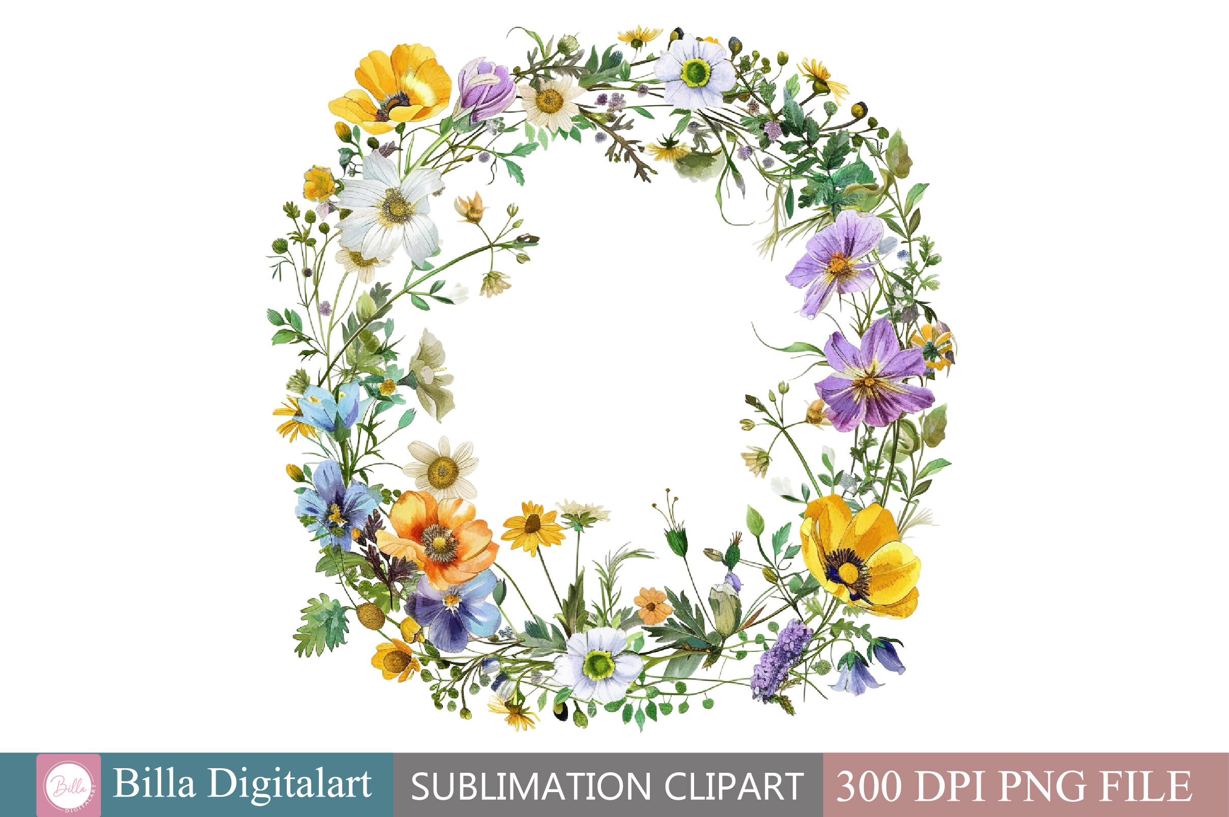 Free Watercolor Wildflowers Wreath Clipa Graphic by BillaDigitalart ...