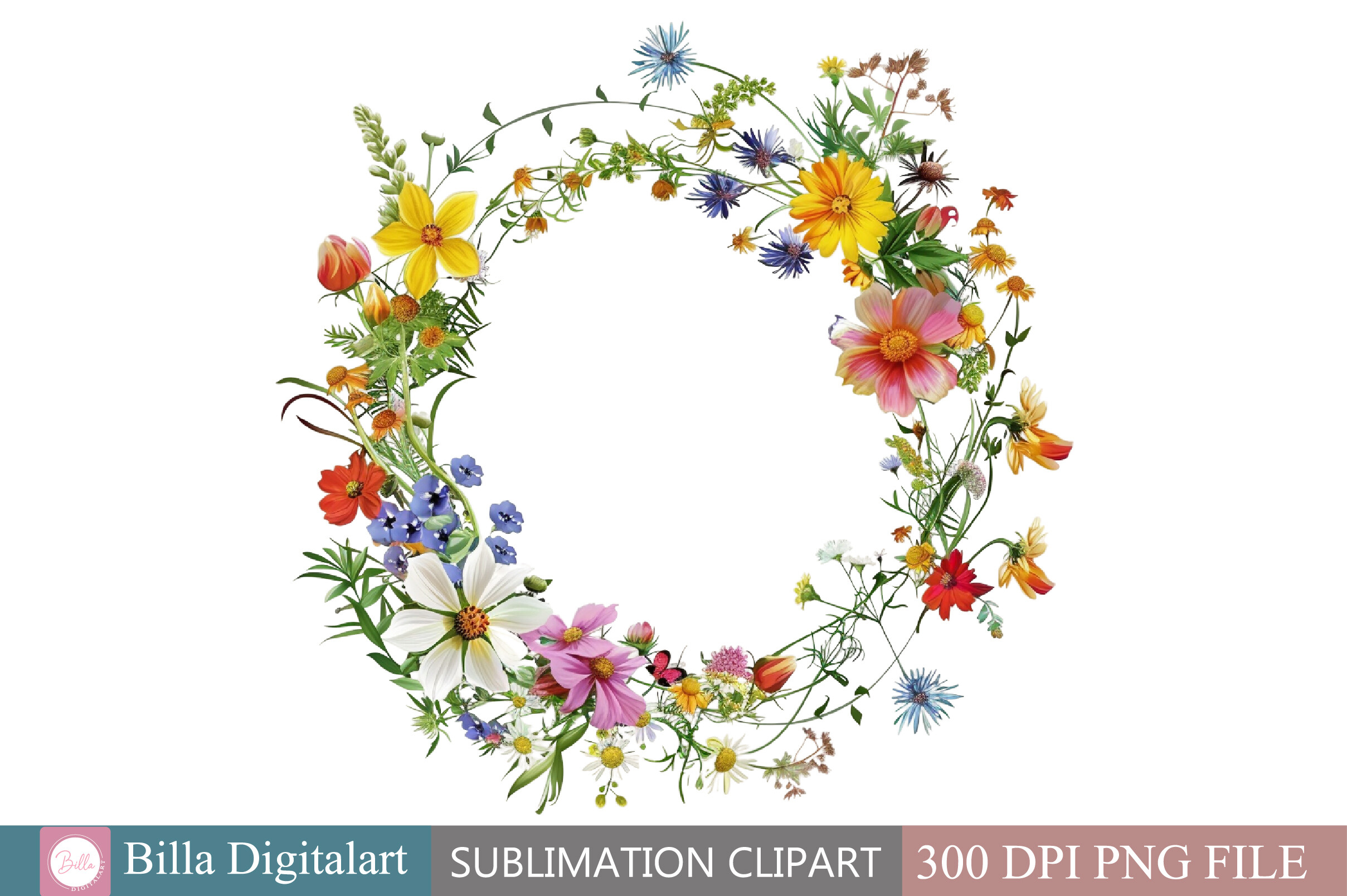 Free Watercolor Wildflowers Wreath Clipa Graphic by BillaDigitalart ...