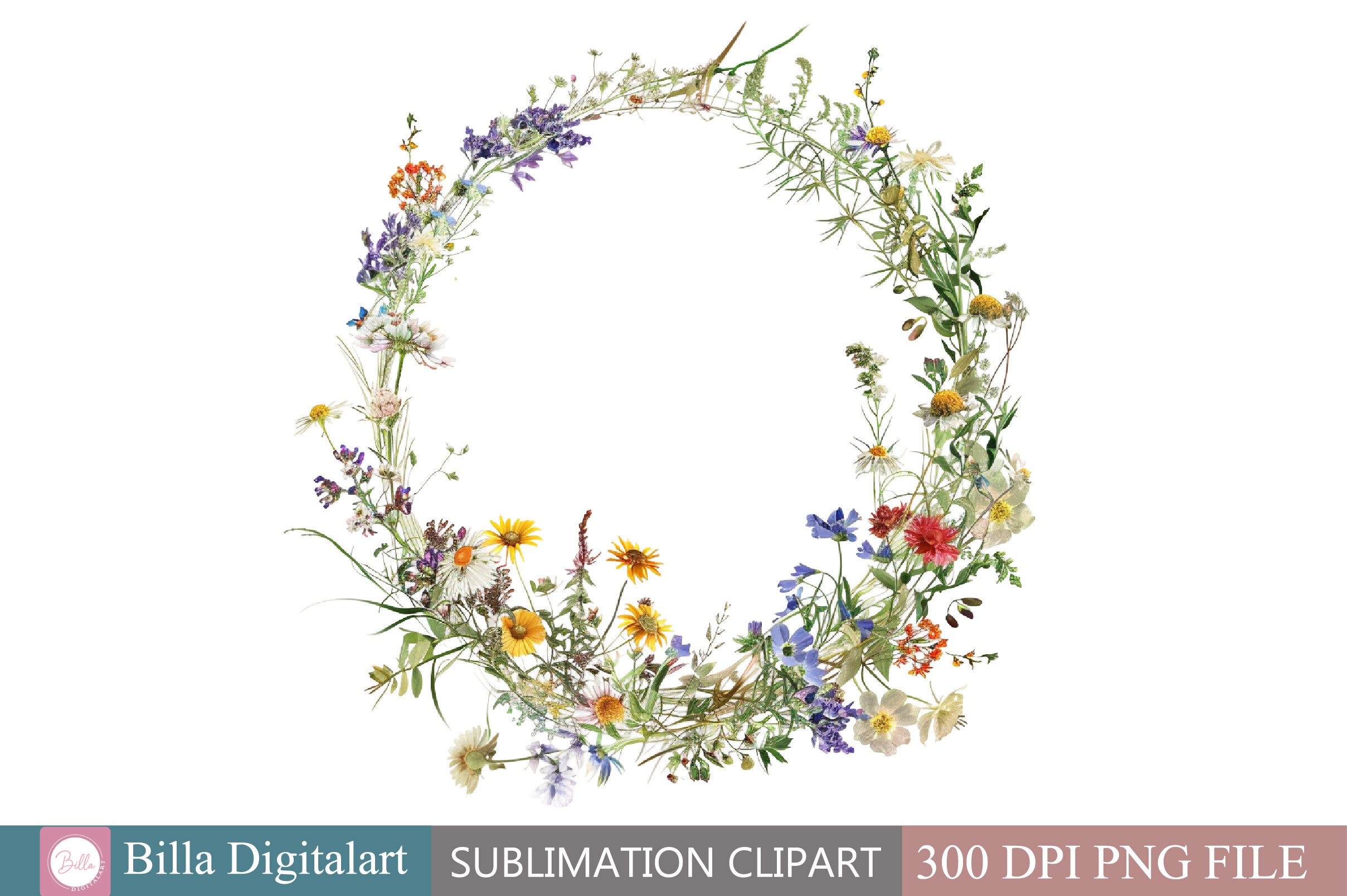 Free Watercolor Wildflowers Wreath Clipa Graphic by BillaDigitalart ...