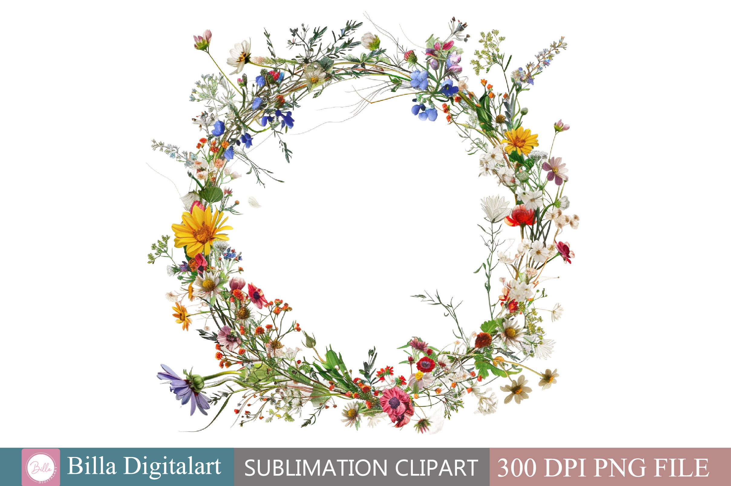 Free Watercolor Wildflowers Wreath Clipa Graphic by BillaDigitalart ...