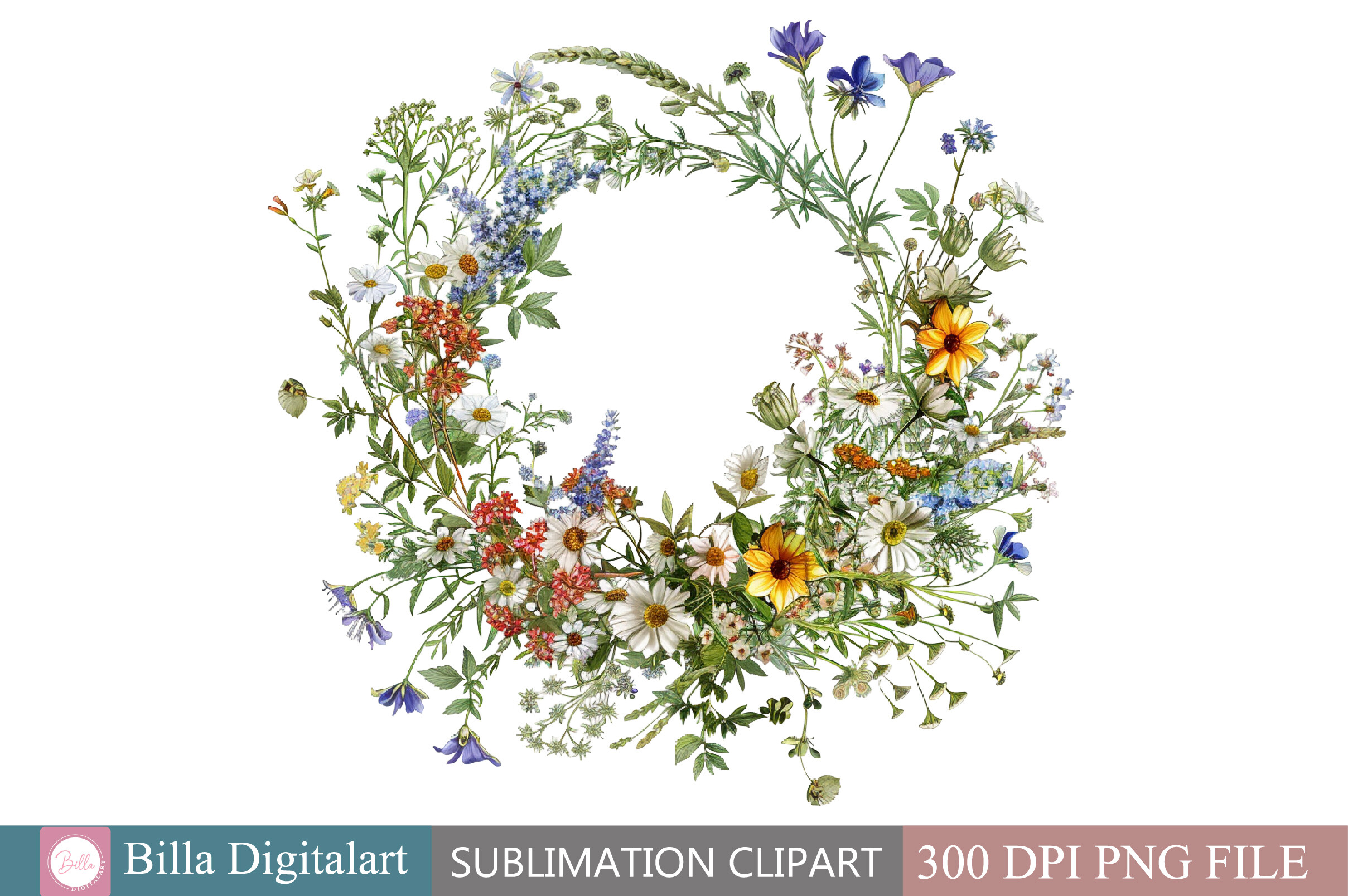 Free Watercolor Wildflowers Wreath Clipa Graphic by BillaDigitalart ...