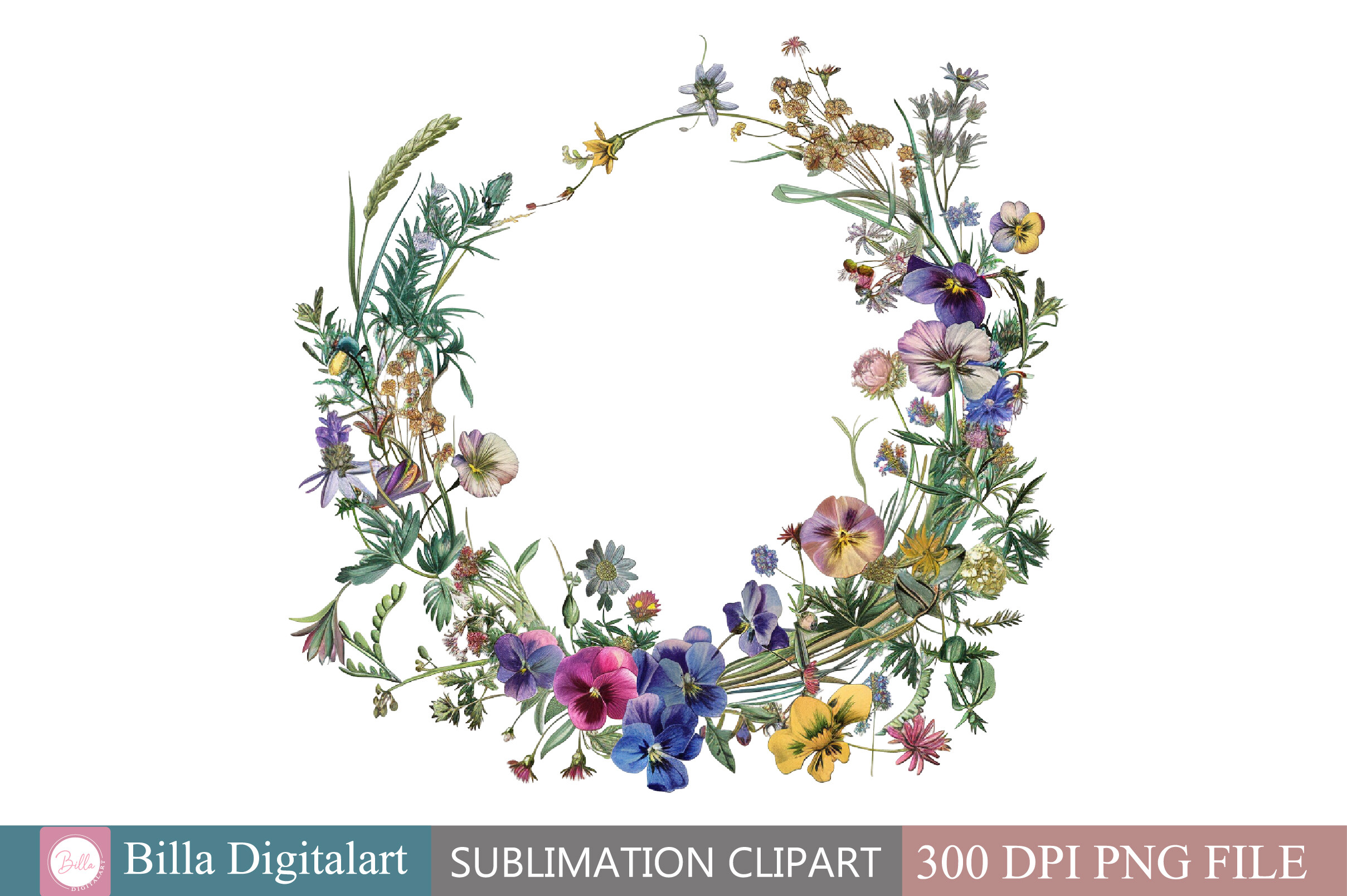 Free Watercolor Wildflowers Wreath Clipa Graphic by BillaDigitalart ...