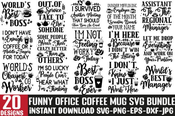 Funny Office Coffee Mug Svg Bundle Graphics