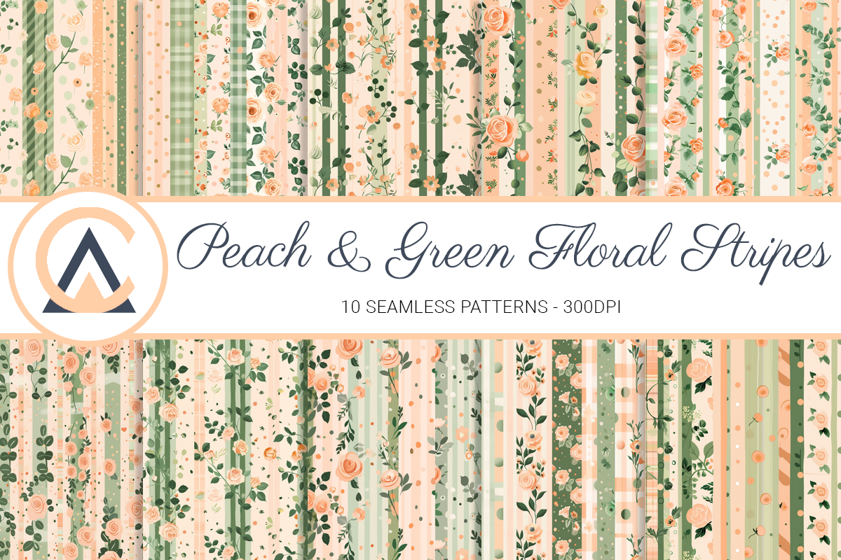 Peach & Green Floral Seamless Patterns Graphic by ArtCursor · Creative ...