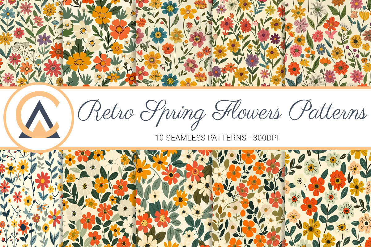 Retro Spring Flowers Seamless Patterns Graphic by ArtCursor · Creative ...