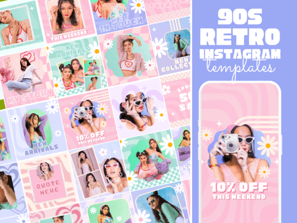 Retro Y2K Instagram Templates Grafica Modelli per i Social Media Di Ali's SVG Shop