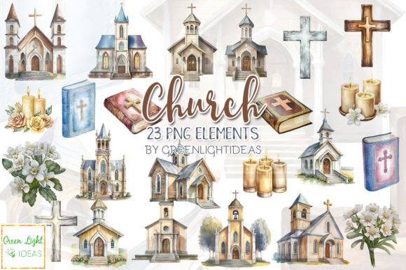 Watercolor Church Christian Clipart