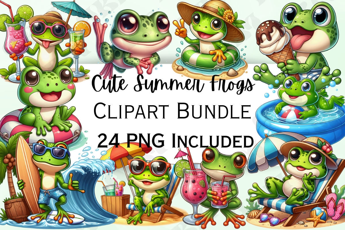 24 Cute Cartoon Summer Frog Clipart Graphic by HBM Clipart · Creative ...