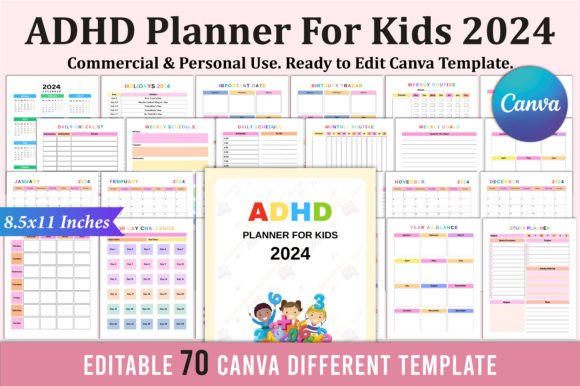 ADHD Planner for Kids 2024 for Canva