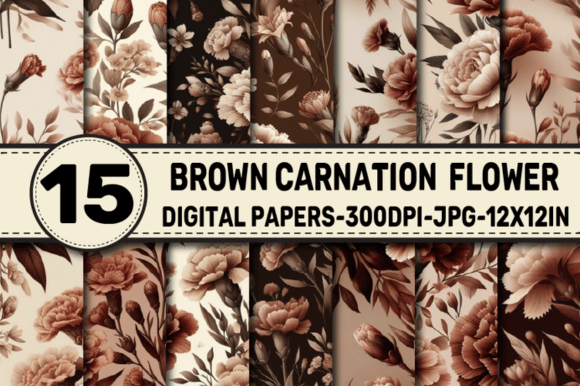 Brown Carnation Flower Digital Papers Graphic by ElksArtStudio ...