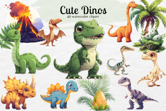 Cute Dinosaur ClipArt Watercolor