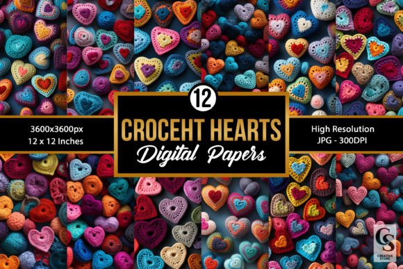 Granny Crochet Hearts Digital Papers