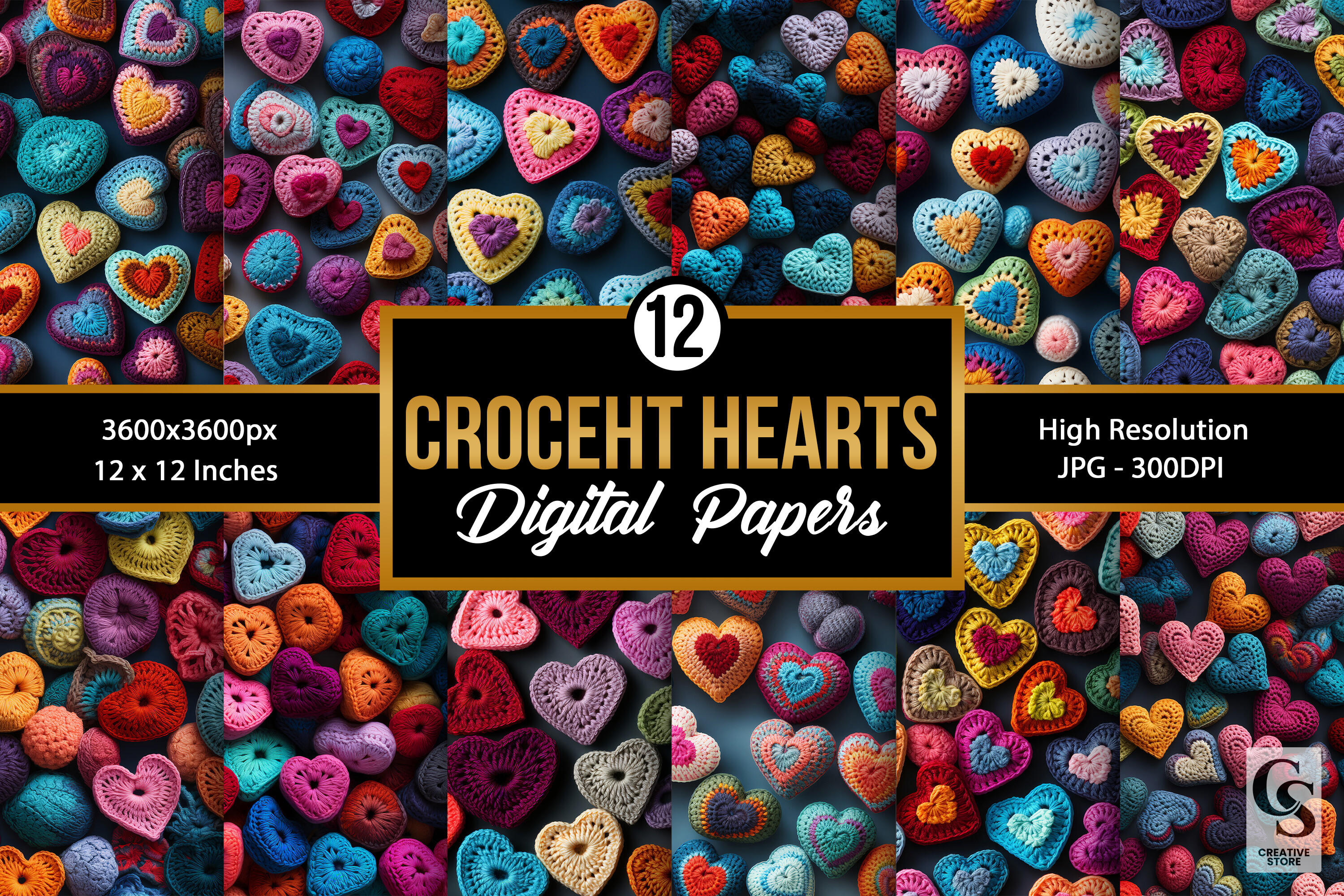 Granny Crochet Hearts Digital Papers