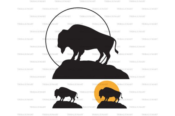 American Bison (Buffalo) at Sunset Graphic Illustrations By TribaliumArt