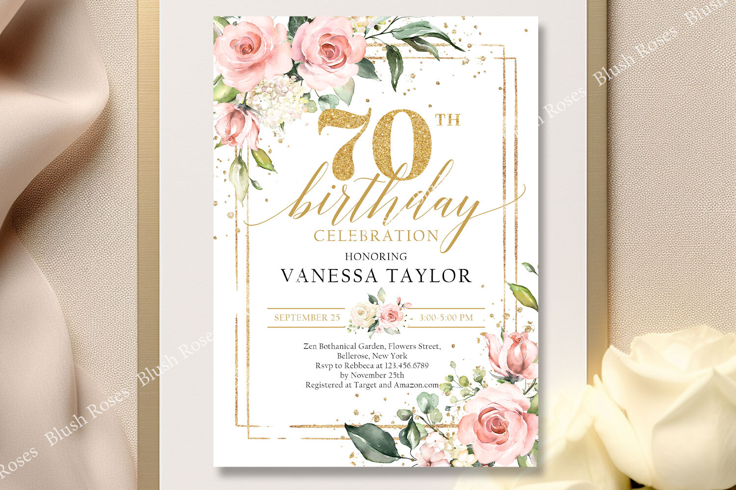 Blush Roses Eucalyptus Gold 70th B-day