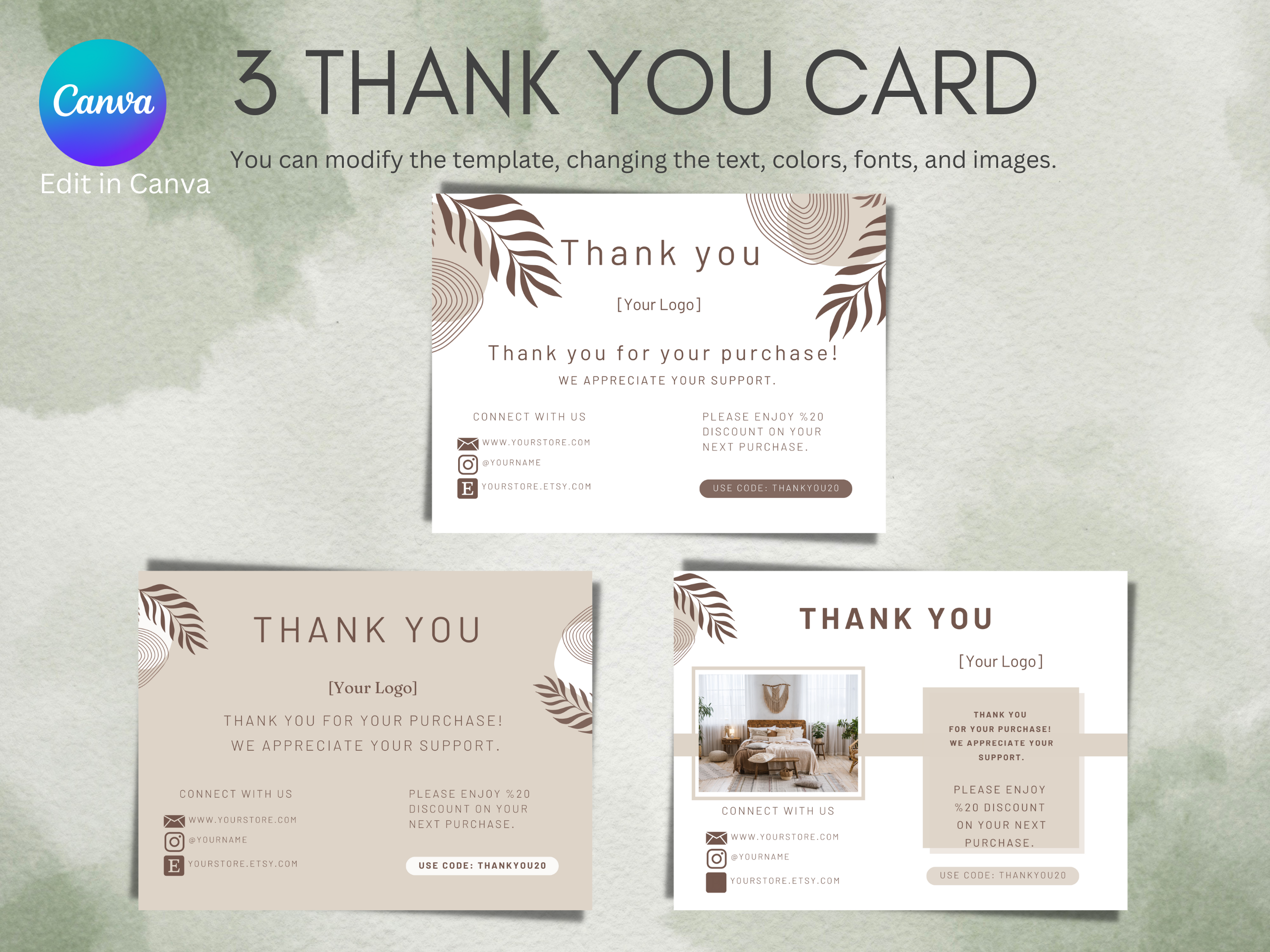 Boho Shop Thank You Card Template Canva