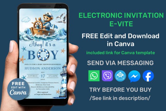 ELECTRONIC Ahoy It's a Boy Baby Invite