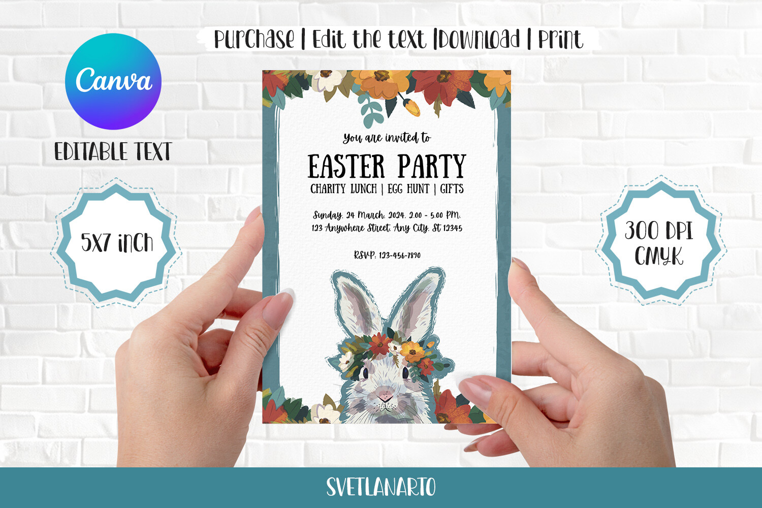 Easter Party Invitation Canva Editable