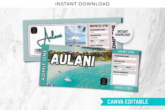 Editable Aulani Surprise Gift Ticket
