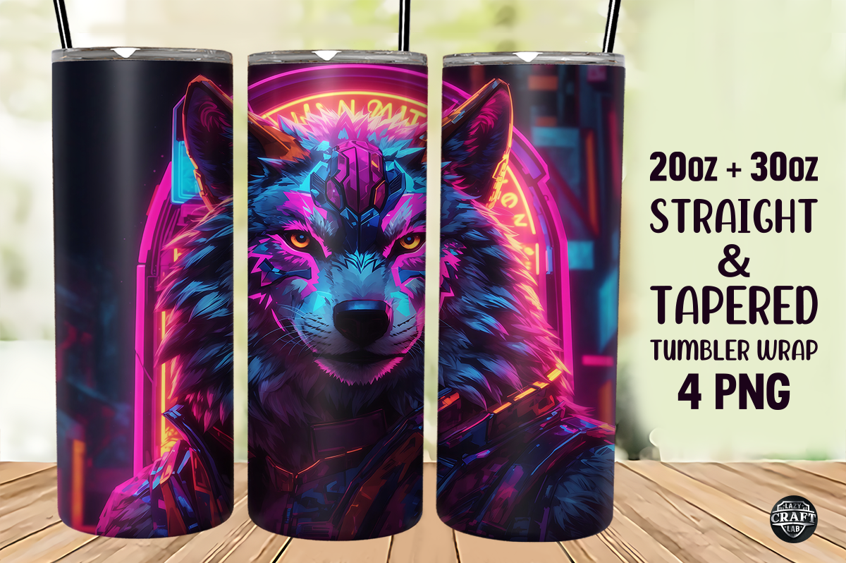 Neon Wolf 20oz Skinny Tumbler Wrap PNG Graphic by LazyCraftlab ...