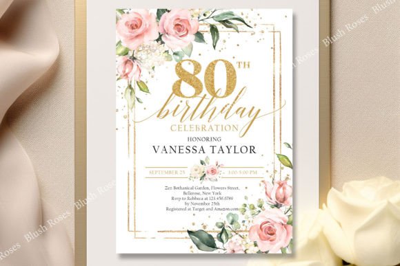 Pink Roses Eucalyptus Gold 80th B-day