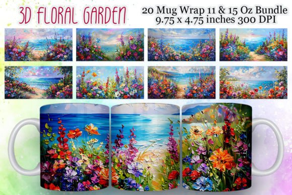 3d Oil Paint Floral Mug Wrap Bundle Graphics