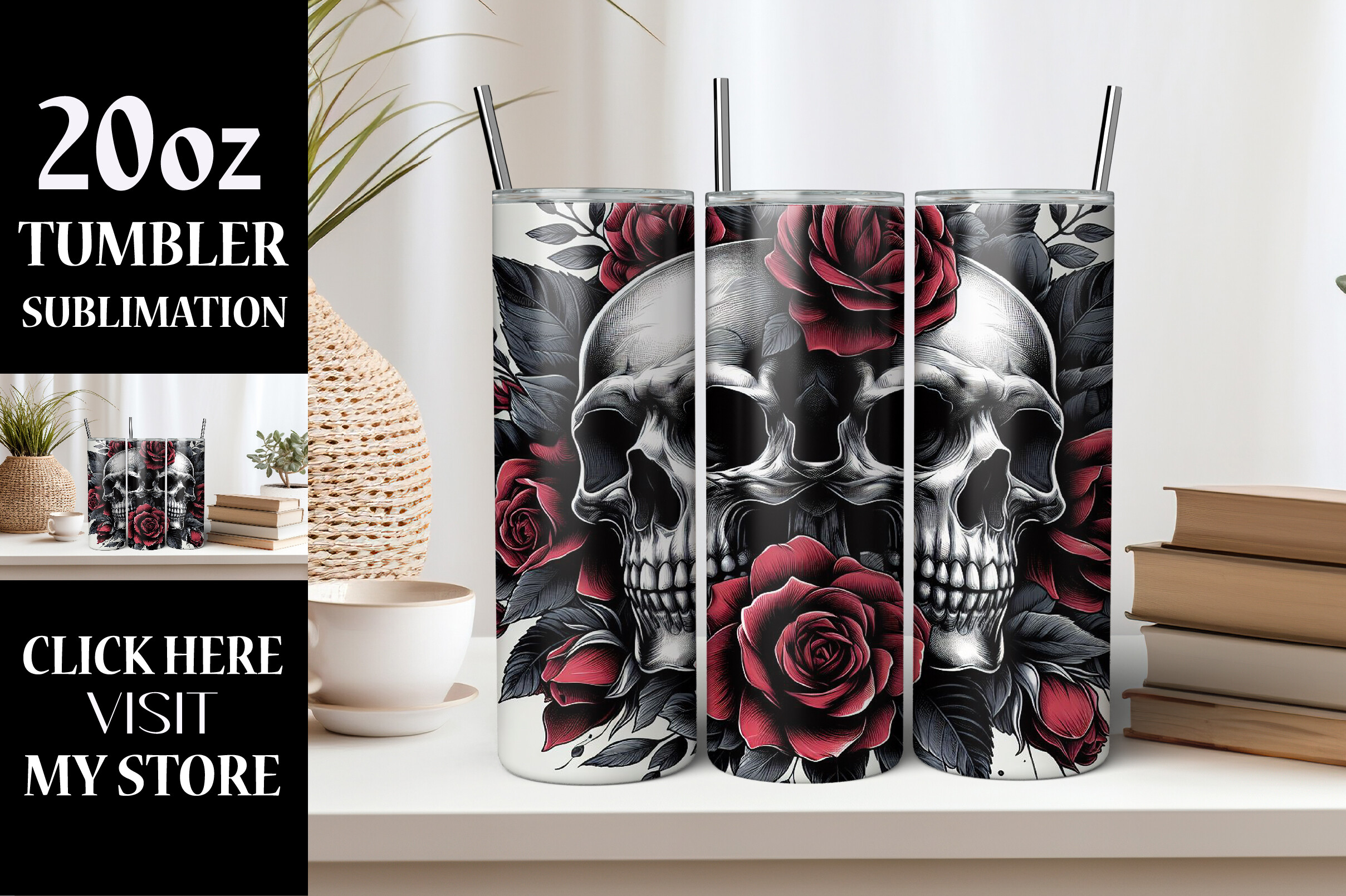 3D Skull Floral Tumbler Wrap Sublimation Graphic by LibbyWishes ...