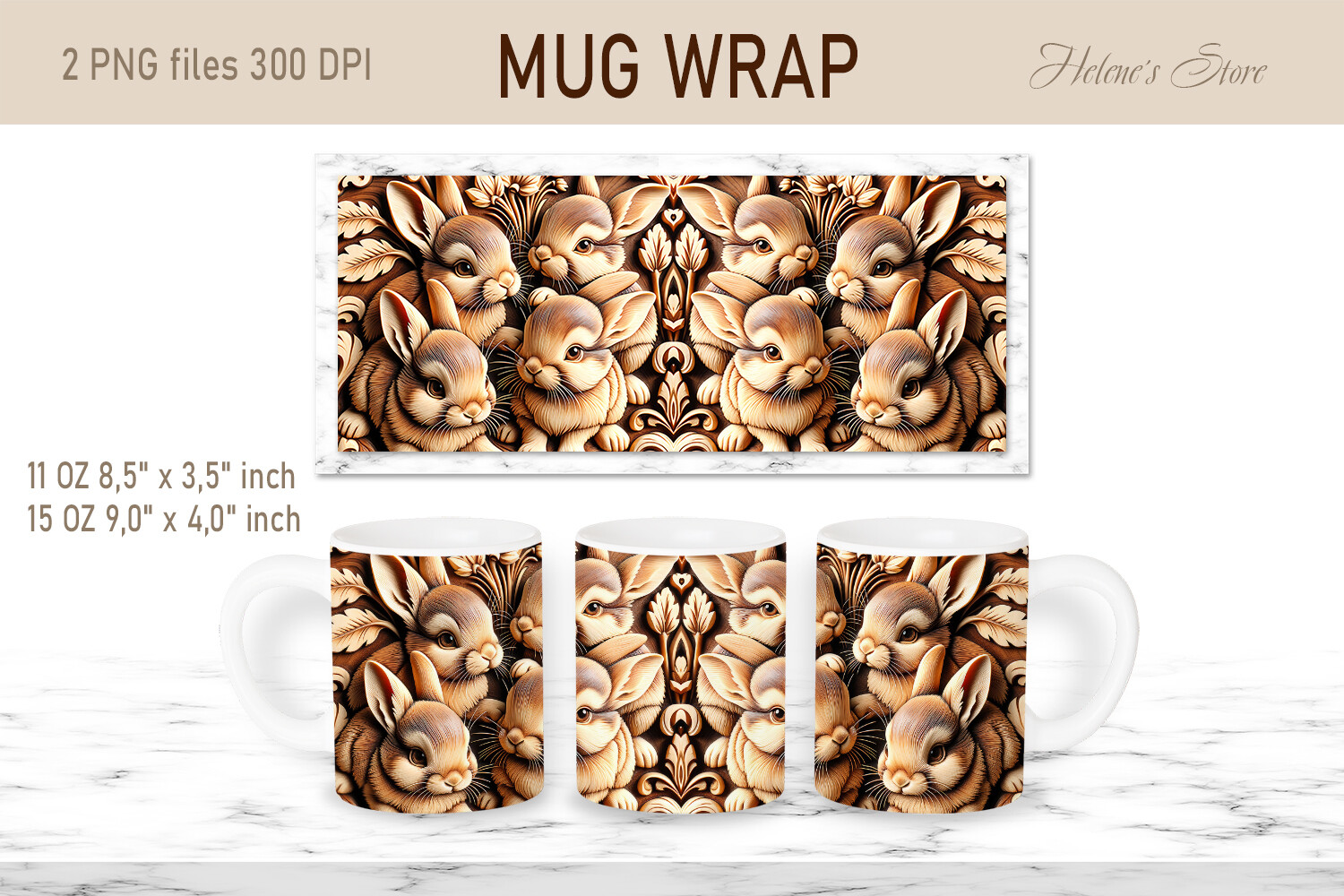Easter Wood Bunny Mug Wrap Sublimation Graphic by Helene's store ...