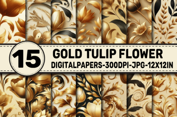 Gold Tulip Flower Digital Papers Graphic by ElksArtStudio · Creative ...