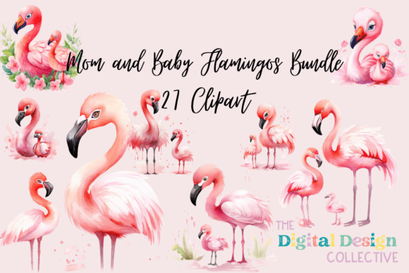 Mom and Baby Flamingos Bundle Grafika Ilustracje do Druku Przez lizballew
