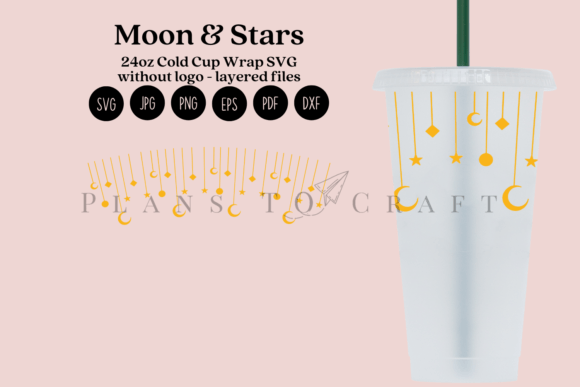 Moon Stars 24oz Cold Cup Tumbler Wrap Graphics