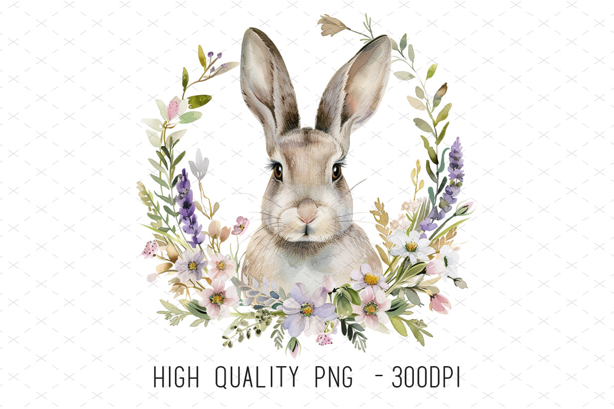 Watercolor Floral Rabbit Clipart Png Graphic by ArtCursor · Creative ...