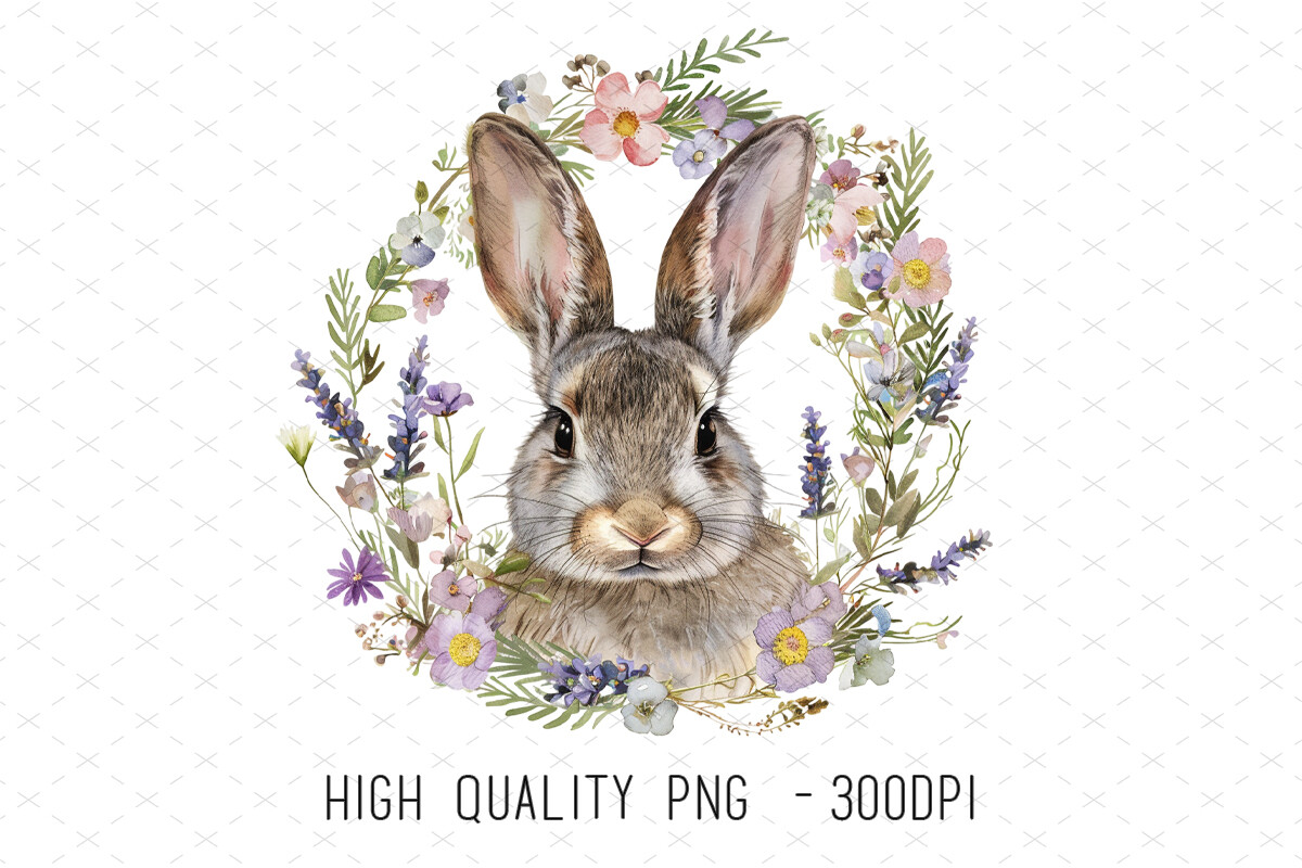 Watercolor Floral Wreath Rabbit Clipart Graphic by ArtCursor · Creative ...