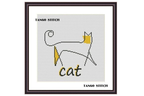 Abstract Yellow Cat Cross Stitch Design