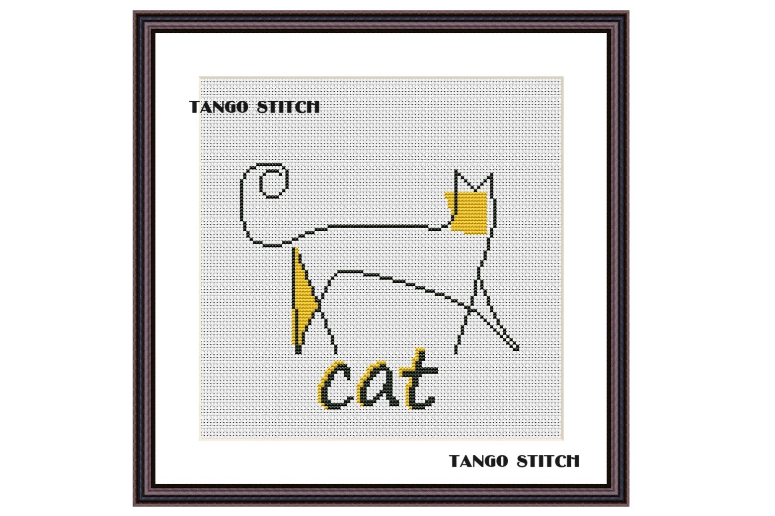 Abstract Yellow Cat Cross Stitch Design