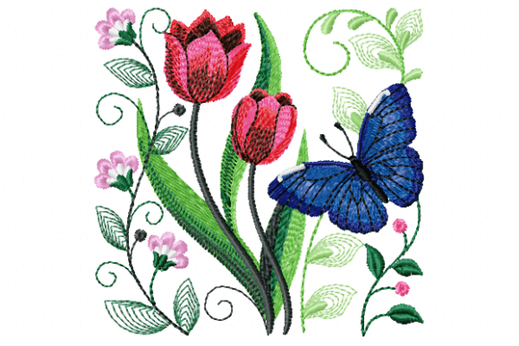 Butterfly Flowers Embroidery Design