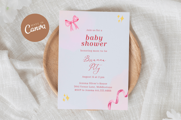 Coquette Baby Shower Invitiation Canva