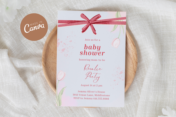Coquette Baby Shower Invitiation Canva
