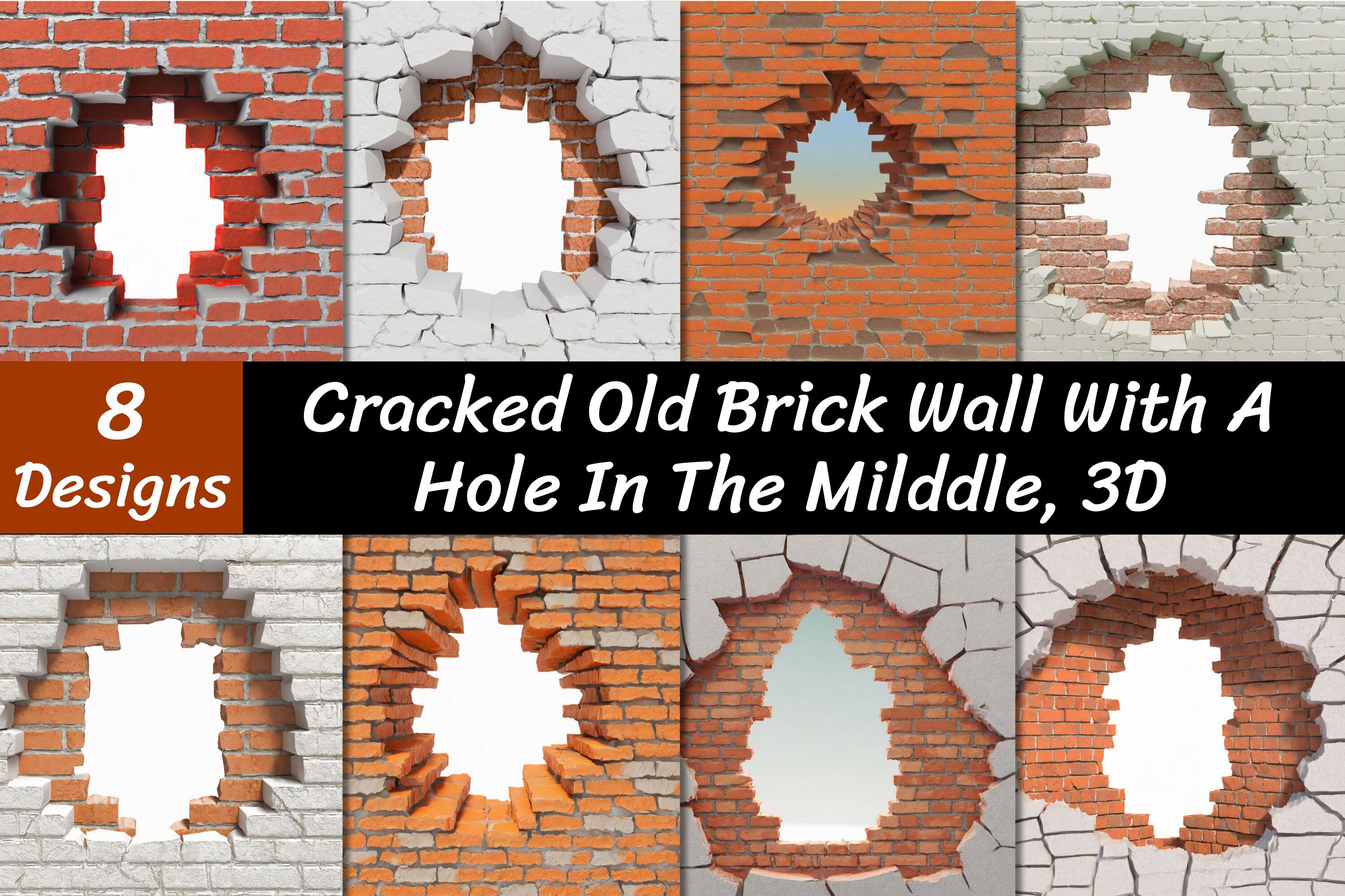 Cracked Old Brick Wall Textures 3D