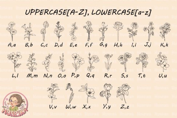 Flower Line Art Font - Preview 1