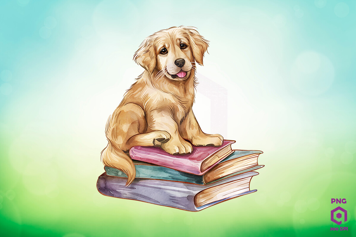Golden Retriever & Books Clipart Graphic by Quoteer · Creative Fabrica