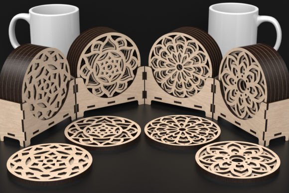 Laser cut mandala coaster SVG files for dog mom gift bundle sets