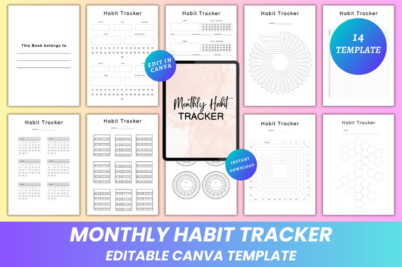 Monthly Habit Tracker Canva Kdp Interior