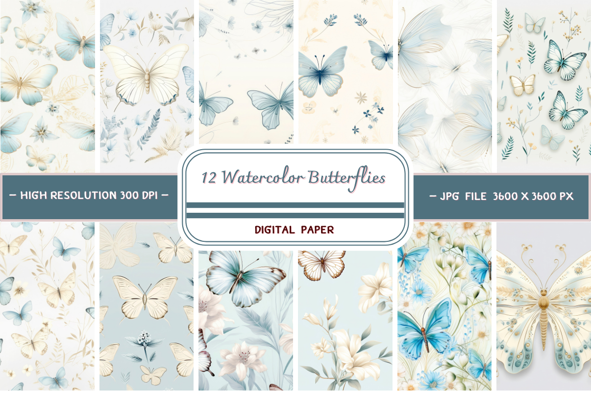 Butterflies and Flowers Digital Papers Graphic by Skye Design ...